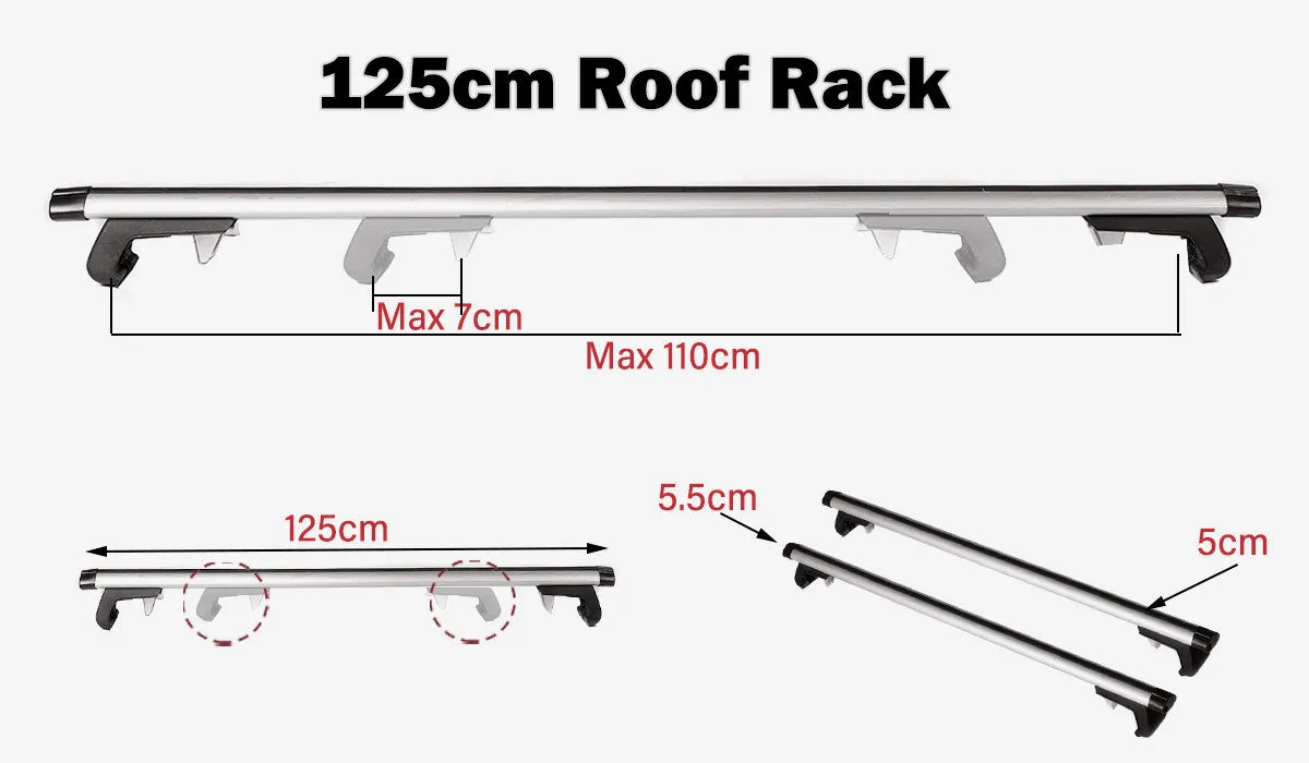 125cm Universal Car Roof Racks | Adjustable Aluminium Alloy Cross Bars | Lockable Carrier