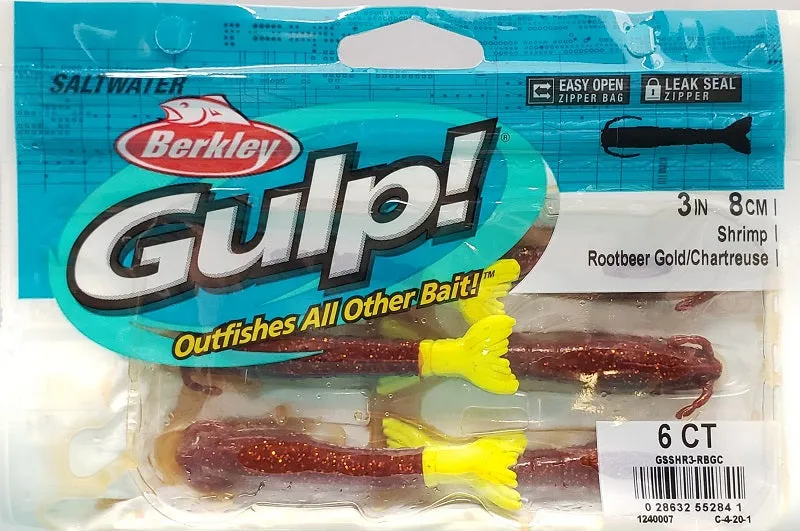 Berkley Gulp! Shrimp Rootbeer Gold/Chartreuse 3"