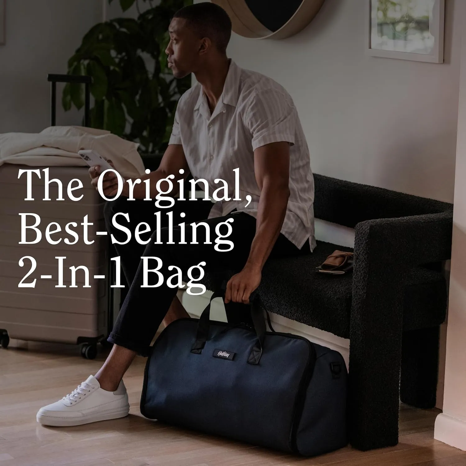 Convertible Garment Duffel Bag 45L  2-in-1 Carry-On Suit Travel Bag with Wrinkle-Free Hanging Compartment, Shoe Pockets & Trolley Sleeve  Weekender for Business Trips, Weddings & Getaways  Marine