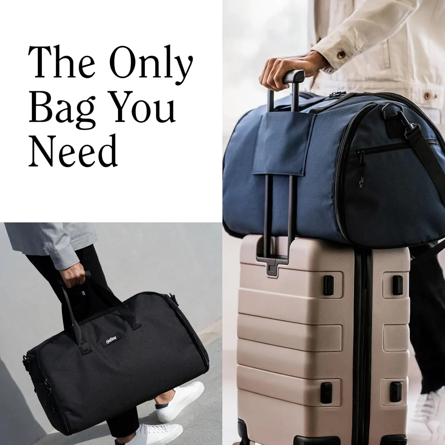 Convertible Garment Duffel Bag 45L  2-in-1 Carry-On Suit Travel Bag with Wrinkle-Free Hanging Compartment, Shoe Pockets & Trolley Sleeve  Weekender for Business Trips, Weddings & Getaways  Marine