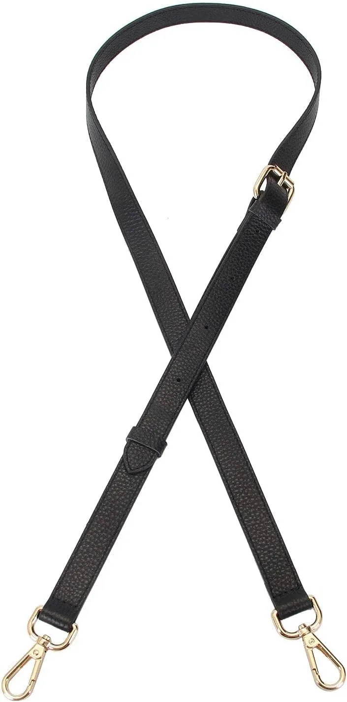 Full Grain Leather Adjustable Replacement Cross Body Purse Shoulder Strap Handbag Bag Wallet, 2/3 Wide (Black)
