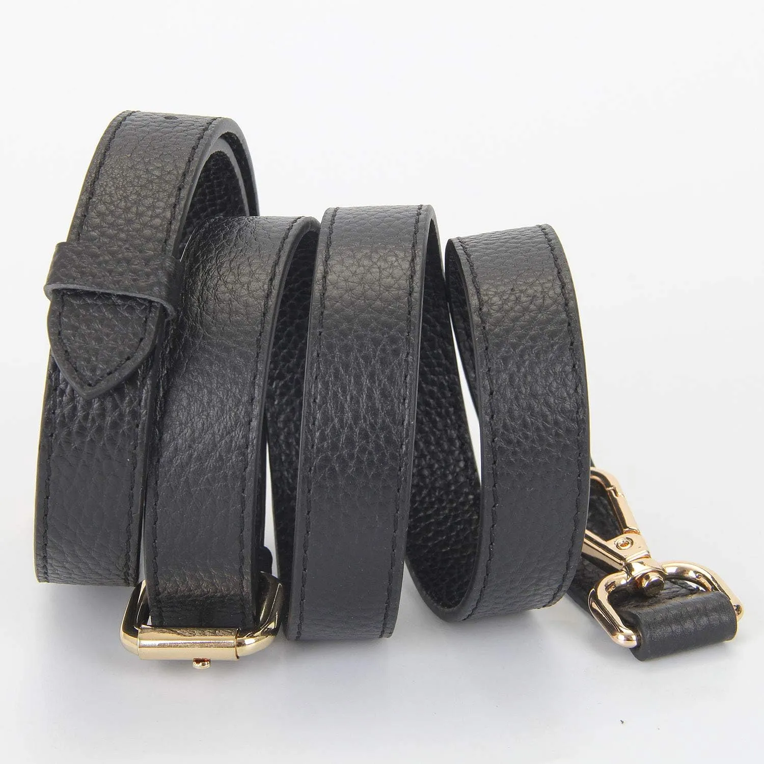 Full Grain Leather Adjustable Replacement Cross Body Purse Shoulder Strap Handbag Bag Wallet, 2/3 Wide (Black)