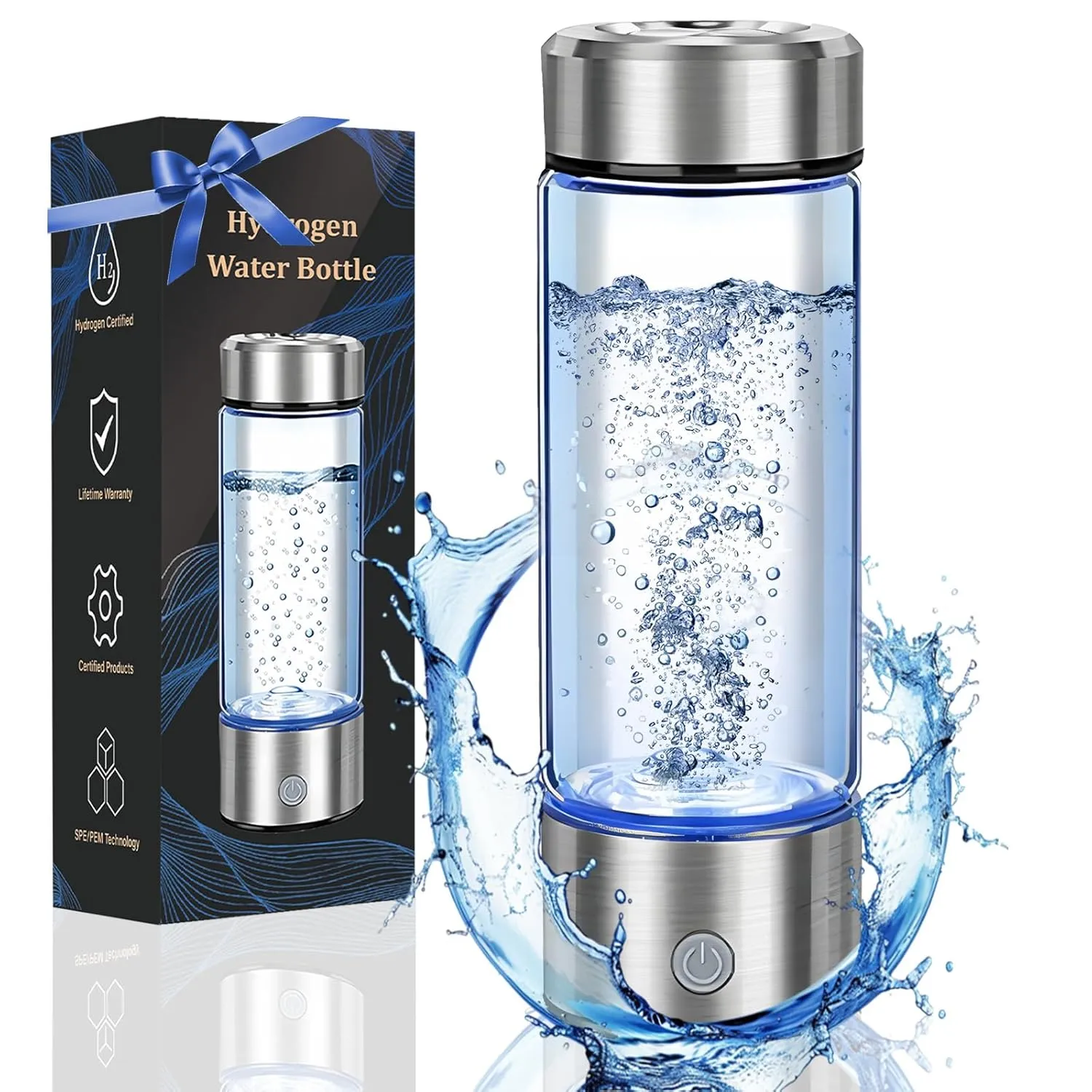 Hydrogen Water Bottle Generator, Portable Hydrogen Water Ionizer Machine Rechargeable Hydrogen Rich Water Glass Bottle for Travel 420ml Gift for Women Gifts for Men Gifts for Firend Birthday Gifts