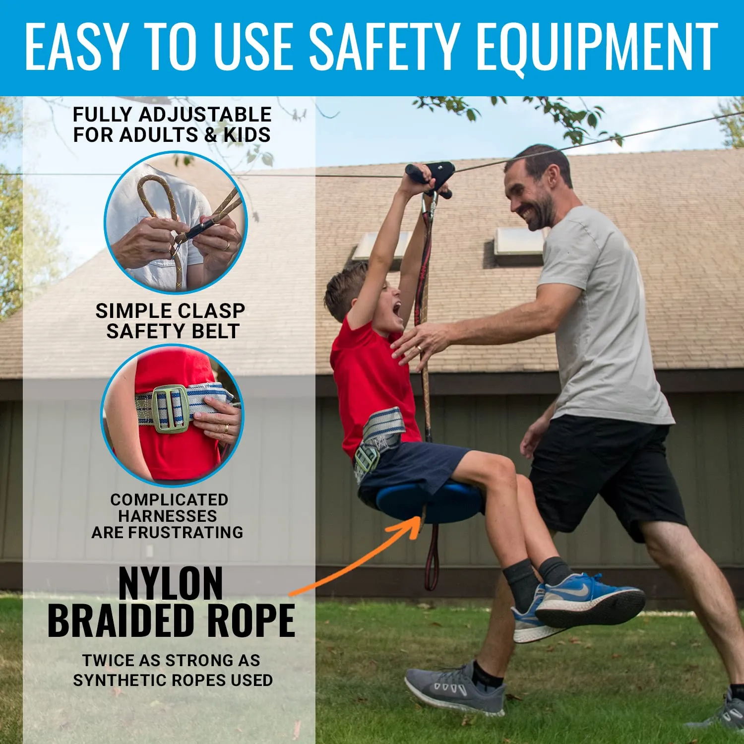 Hyponix Zip Line Kit 120 200 Ft 350 Lb Capacity Rust Proof Harness Backyard Fun
