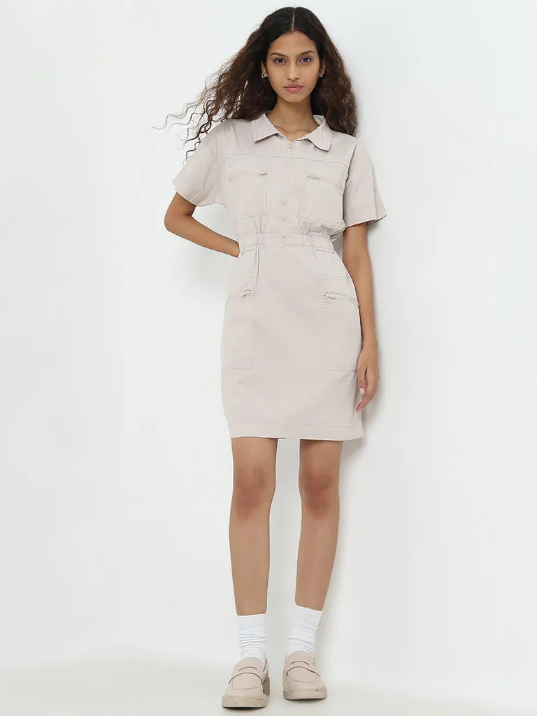 Nuon Beige Cotton Blend A-Line Dress