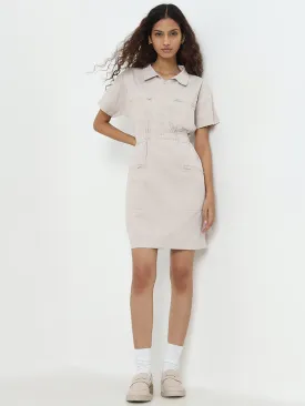 Nuon Beige Cotton Blend A-Line Dress