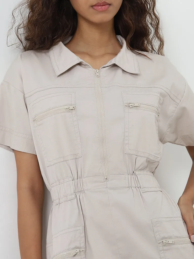 Nuon Beige Cotton Blend A-Line Dress