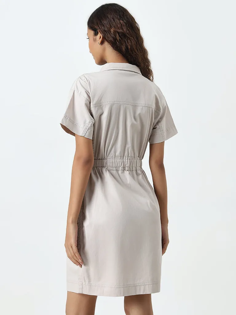 Nuon Beige Cotton Blend A-Line Dress
