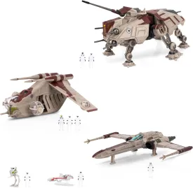 STAR WARS Micro Galaxy Squadron Republic Attack Force Bundle Set - Deluxe Battle Pack with Five Vehicles Nine 1-Inch Micro Figure Accessories